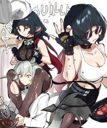  1boy absurdres aqua_eyes black_hair black_shirt breasts chef_hat cleavage english_commentary female grey_hair hat highres hirosenpai_(adamosina) jane_doe_(zenless_zone_zero) large_breasts long_hair meme purple_eyes salt_bae_(meme) seth_lowell shirt sleeveless sleeveless_shirt sunglasses tank_top v-shaped_eyebrows very_long_hair whisk white_hat white_shirt white_tank_top zenless_zone_zero 