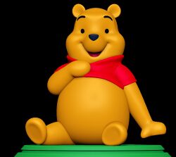  3d_(artwork) 3d_modeling 3d_print anthro bear clothed clothing digital_media_(artwork) disney hand_on_chest happy hi_res male mammal open_mouth overweight pantsless sillytoys simple_background sitting solo stage winnie_the_pooh_(franchise) yellow_body 