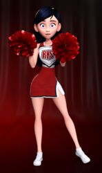  1girls 3d 3d_(artwork) black_hair cheerleader cheerleader_uniform curvy daz3d daz_studio disney female female_only human human_only light-skinned_female light_skin long_hair pin3d pixar pom_poms self_upload smooth_skin solo the_incredibles violet_eyes violet_parr 