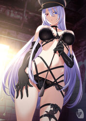  :o bare_shoulders black_bra black_gloves black_hat black_lobelia black_lobelia_(cosplay) black_panties blue_eyes bra breasts breasts_apart cosplay female gloves hair_between_eyes hat heterochromia highres holding holding_riding_crop kitagawa_marin light_purple_hair lingerie looking_at_viewer midriff military_hat navel panties red_eyes riding_crop solo sono_bisque_doll_wa_koi_wo_suru standing stomach underwear underwear_only zaregoto_tsukai_no_deshi 