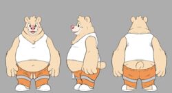  2019 american_black_bear anthro ass bear belly black_bear blush bottomwear breeze_in_the_clouds clothing humanoid_hands kermode_bear male mammal overweight overweight_anthro overweight_male pants pile_(breeze_in_the_clouds) pillarbox shirt simple_background solo tank_top topwear ursine 