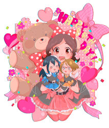  bow brown_hair glasses hairband idolmaster idolmaster_cinderella_girls muramatsu_sakura new_wave_(idolmaster) ohishi_izumi ppptakagi short_twintails stuffed_animal stuffed_toy teddy_bear tsuchiya_ako twintails 