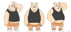  2018 american_black_bear anthro armor bear belly black_bear blush bottomwear breeze_in_the_clouds clothing eclipticafusion footwear hard_hat headgear helmet humanoid_hands kermode_bear male mammal overweight overweight_anthro overweight_male pants pile_(breeze_in_the_clouds) pink_nose sandals shirt simple_background solo topwear ursine white_background 