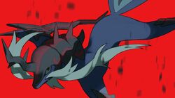  animal_focus beard closed_mouth commentary_request facial_hair fang_out highres hisuian_samurott long_beard looking_up no_humans oerba_yun_fang pokemon pokemon_(creature) red_background red_eyes simple_background solo v_(govvvvw) 