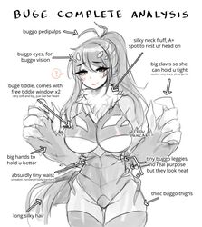  antennae arthropod_girl blush breasts claws closed_mouth commentary english_text extra_eyes female large_breasts long_hair looking_at_viewer luca_(terupancake) monster_girl original ponytail smile solo spot_color standing symbol-only_commentary terupancake thigh_gap thighhighs twitter_username underboob very_long_hair 