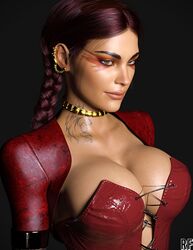  1girls 3d apex_legends big_breasts braid cleavage clothed clothed_female clothes clothing collar dark-skinned_female dark_skin earrings eyeshadow female female_only fully_clothed jacket_on_shoulders leather_jacket loba loba_(apex_legends) loba_andrade red_hair revealing_clothes rude_frog solo tattoo 