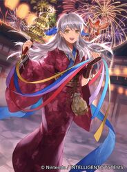  :d aerial_fireworks animal animal_print bell bird bridal_gauntlets bug butterfly butterfly_print copyright_name female festival fire_emblem fire_emblem:_radiant_dawn fire_emblem_cipher fire_emblem_heroes fireworks full_body grey_hair holding japanese_clothes jingle_bell kagura_suzu kimono lantern long_hair looking_at_viewer mayo_(becky2006) micaiah_(fire_emblem) micaiah_(hoshidan_summer)_(fire_emblem) night night_sky obi official_alternate_costume official_art open_mouth paper_lantern sash sky smile solo standing summer_festival teeth wide_sleeves yellow_eyes yukata yune_(fire_emblem) 