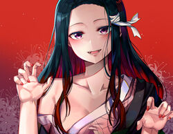  black_hair kamado_nezuko kimetsu_no_yaiba long_hair oerba_yun_fang purple_eyes red red_hair sunhyun 