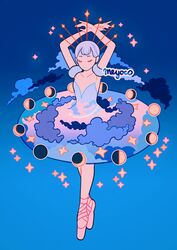  armpits arms_up artist_name bad_id bad_twitter_id ballerina ballet ballet_slippers blue_background closed_eyes cloud crescent_moon dancing expressionless female full_body full_moon gibbous_moon gradient_background half_moon meyoco moon moon_phases new_moon original pink_footwear purple_hair solo standing star_(symbol) 