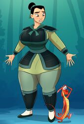  1boy1girl 1girls alternate_body_type alternate_breast_size armor big_ass big_breasts big_butt big_hips big_thighs bimbo caiman2 disney disney_princess dragon emmabrave fa_mulan female fully_clothed hourglass_figure huge_ass huge_breasts huge_butt huge_hips huge_thighs male mulan mushu thunder_thighs wide_hips 