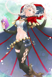  ahoge alternate_costume asymmetrical_pants black_pants black_thighhighs book boots braid breasts brown_footwear cape choker cleavage commentary_request crop_top ebi_puri_(ebi-ebi) female fire_emblem fire_emblem_engage high_heel_boots high_heels highres holding holding_book holding_weapon key keyring leggings licking_lips long_hair long_sleeves looking_to_the_side low_twin_braids medium_breasts midriff navel nina_(fire_emblem) o-ring o-ring_legwear pants parted_bangs sage_outfit_(fire_emblem_engage) single_thighhigh solo sparkle stomach thighhighs tongue tongue_out turtleneck twin_braids twintails weapon white_choker white_hair 