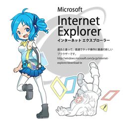  :d aged_down aizawa_inori blue_eyes blue_hair blush chibi collateral_damage_studios commentary_request dual_persona faceplant female full_body internet_explorer jpeg_artifacts looking_at_viewer loose_socks open_mouth personification running simple_background skirt smile socks text_focus thighhighs translated waha_(artist) web_address white_background zettai_ryouiki 