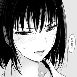  blush commentary_request disgust female greyscale mebae monochrome original solo 