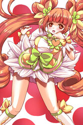  amatsuba_mimina bad_id bad_pixiv_id blush boots bow brooch brown_eyes brown_hair choker commentary_request cure_rosetta dokidoki!_precure double_bun earrings female flower green_choker hair_bun hair_flower hair_ornament hair_ribbon heart heart_brooch jewelry knee_boots long_hair magical_girl precure ribbon shirt skirt solo taut_clothes taut_shirt twintails waist_bow wrist_cuffs yotsuba_alice 