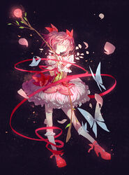  bow_(weapon) bubble_skirt bug butterfly choker commentary_request female gloves highres kaname_madoka kaname_madoka_(magical_girl) kneehighs magical_girl mahou_shoujo_madoka_magica mahou_shoujo_madoka_magica_(anime) petals photoshop_(medium) pink_eyes pink_hair red_ribbon ribbon short_twintails skirt smile socks solo twintails weapon wei_li white_gloves white_socks 