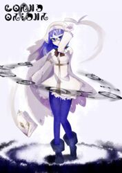  bad_id bad_pixiv_id blue_eyes blue_hair boots bow cape capelet dress female glasses highres jinri long_hair magical_girl mahou_shoujo_kazumi_magica mahou_shoujo_madoka_magica misaki_umika pantyhose solo veil 