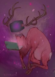  2d_animation abstract_art ambiguous_gender animate_inanimate animated antlers computer deer disembodied_head electronics featureless_crotch feral for_a_head fursona_generator hooves horn iguanamouth laptop levitating mammal object_head semi-anthro short_playtime signature solo surreal what 