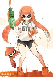  bad_id bad_pixiv_id bike_shorts copyright_name female grin highres ink_tank_(splatoon) inkling inkling_girl inkling_player_character long_hair looking_at_viewer orange_eyes orange_hair paint pointy_ears shirt short_sleeves shorts smile solo splatoon_(series) splatoon_1 splattershot_(splatoon) squid super_soaker tentacle_hair torn_clothes torn_shorts yukihama 