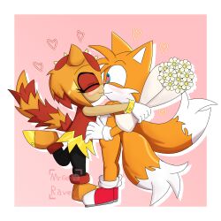  absurd_res anthro canid canine clothing duo female fox girdled_lizard gloves handwear hi_res hug humanoid kiss_on_lips kissing lizard male male/female mammal mrgenoraven orange_body reptile scalie sega sonic_superstars sonic_the_hedgehog_(series) sungazer_(lizard) tails trip_the_sungazer 