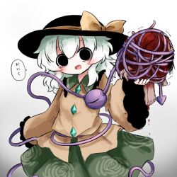  black_hat blood blouse buttons corpse death diamond_button eyeball frilled_sleeves frills green_hair green_skirt guro hat hat_ribbon heripantomorrow komeiji_koishi mutilation ribbon shirt skirt speech_bubble third_eye touhou translation_request wide_sleeves yellow_ribbon yellow_shirt 