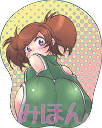  arm_cutout ass ass_mousepad blush bodysuit clothing_cutout commentary_request female from_behind leg_cutout looking_back mikagami_mimika mousepad_(medium) pilot_suit purple_eyes red_hair sample_watermark shiny_clothes short_hair short_twintails skin_tight solo soukyuu_no_fafner synergetic_suit twintails watermark yamabuki_awo 