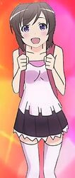  :d black_skirt chestnut_mouth futsuu_no_joshikousei_ga_locodol_yattemita happy looking_at_viewer socks solo tank_top thighhighs usami_nanako white_legwear 