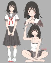  absurdres black_hair cain20 highres monogatari_(series) school_uniform sengoku_nadeko short_hair 