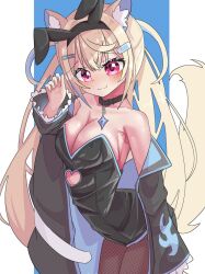  :3 animal_ear_fluff animal_ears bandaid bandaid_hair_ornament bare_shoulders black_collar black_leotard blonde_hair blue_hair blush breasts cleavage collar collarbone colored_inner_animal_ears dog_ears dog_girl dog_tail fake_animal_ears female fishnet_pantyhose fishnets fuwawa_abyssgard hair_ornament highleg highleg_leotard highres hololive hololive_english jacket large_breasts leotard long_hair looking_at_viewer multicolored_hair neumo11neumo pantyhose pink_eyes playboy_bunny rabbit_ears smile solo strapless strapless_leotard streaked_hair tail two-tone_hair virtual_youtuber 