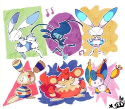  2024 2024_pokemon_gigaleak ambiguous_gender anthro beta_pokemon_games blue_body blue_fur closed_eyes english_description fur group hands_on_hips hi_res lagomorph mammal nintendo open_mouth pokemon serious shoesbedrawin simple_background singing smug solo warabbit white_background white_body white_fur 