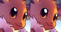  2022 ambiguous_gender black_nose brown_body brown_eyes brown_fur cat_smile closed_smile day digital_media_(artwork) eevee flavia-elric fur generation_1_pokemon looking_at_viewer mouth_closed neck_tuft nintendo outside pokemon pokemon_(species) pupils sky smile solo tuft 