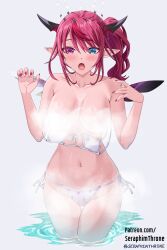  :o artist_name asymmetrical_wings bikini black_halo black_horns blue_eyes blush breasts collarbone commentary convenient_censoring crystal_wings english_commentary eyepatch_bikini female fingernails front-tie_bikini_top front-tie_top grey_background halo heterochromia highres hololive hololive_english horns irys_(hololive) large_breasts long_hair looking_down mismatched_wings multicolored_hair multicolored_horns nail_polish navel open_mouth pink_eyes pink_hair pink_nails pink_wings pointy_ears purple_wings seraphim_throne side-tie_bikini_bottom solo sparkle_print star-shaped_pupils star_(symbol) steam steam_censor stomach streaked_hair sweat swimsuit symbol-shaped_pupils thighs twitter_username two-tone_hair two-tone_horns virtual_youtuber wading white_bikini white_halo wings 