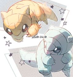  alolan_sandshrew bad_id bad_pixiv_id blurry brown_eyes claws commentary_request dated looking_back nao_(naaa_195) no_humans outline pokemon pokemon_(creature) sandshrew standing star_(symbol) 