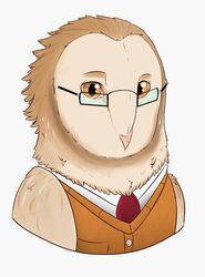  avian barn_owl better_version_at_source bird calm clothing eyewear glasses male necktie orange_clothing owl owlbert_tomesworthy solo suit treebarkdragon tyto tytonid 