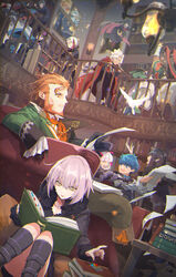  6+boys 6+girls absurdres amakusa_shirou_(fate) armchair beard bird book bookshelf boots centaur chair chen_gong_(fate) dove facial_hair fate/grand_order fate_(series) fedora gloves hans_christian_andersen_(fate) hat highres jeanne_d&#039;arc_alter_(avenger)_(fate) jeanne_d&#039;arc_alter_(fate) library long_hair moustache multiple_boys multiple_girls murasaki_shikibu_(fate) nursery_rhyme_(fate) odysseus_(fate) oryou_(fate) painting_(object) paper pointy_ears reading red_hare_(fate) saitou_hajime_(fate) sakamoto_ryouma_(fate) scarf sei_shounagon_(fate) semiramis_(fate) sitting taur tia_(cocorosso) william_shakespeare_(fate) 