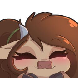  1:1 alpha_channel anthro blush bovid bovine brown_hair bust_portrait cattle chibi closed_eyes female hair horn icon low_res mammal mocha_latte portrait sakukitty solo 