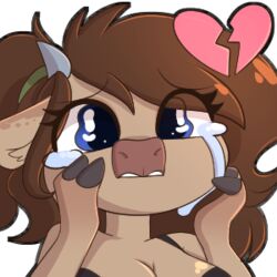  1:1 alpha_channel anthro blue_eyes bodily_fluids bovid bovine breasts broken_heart brown_hair bust_portrait cattle chibi cleavage clothed clothing crying female hair heartbroken horn icon low_res mammal mocha_latte portrait sakukitty solo tears 