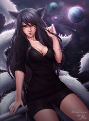  ahri animal_ears aroma_sensei cleavage kitsune league_of_legends tail 