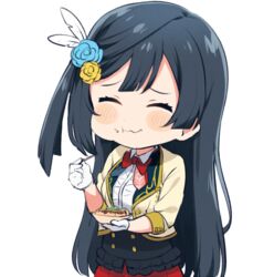  afterschool_school_idol_(love_live!) bad_id bad_twitter_id black_eyes black_hair black_vest blush bow bowtie buttons collared_shirt cropped_jacket double-breasted eating feather_hair_ornament feathers female flower food frilled_shirt frilled_skirt frills gloves grey_eyes hair_flower hair_ornament idol_clothes jacket long_hair love_live! love_live!_nijigasaki_high_school_idol_club miniskirt one_side_up red_bow red_bowtie red_skirt shirt skirt smile solo takoyaki toothpick totoki86 underbust vest white_gloves white_shirt yellow_jacket yuki_setsuna_(love_live!) 