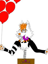  3:4 balloon black_and_white canid canine clown digital_media_(artwork) hi_res inflatable jack-o jack-o&#039;s_box jack_in_the_box looking_at_viewer mammal monochrome purple_tongue simple_background teeth tongue white_background 