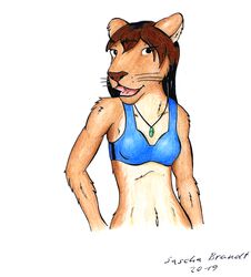  anthro bikini blue_bikini blue_clothing blue_swimwear bracelet clothing felid female jewelry lion lionclaw1 mammal pantherine sandra&#039;s_day sandra_lionheart solo sports_bikini swimwear traditional_media_(artwork) 