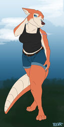  absurd_res anthro belt blue_eyes bottomwear bra breasts canid canine canis clothing cutoffs denim denim_bottomwear denim_clothing domestic_dog dragon female hi_res husky hybrid inner_ear_fluff mammal mia_rose mythological_creature mythological_scalie mythology nordic_sled_dog scales scalie shorts solo spitz standing tail trans_(lore) trans_woman_(lore) tuft underwear yeenr 