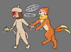  anthro blush bodypaint buizel duo embarrassed female feral generation_2_pokemon generation_4_pokemon hand_holding hi_res kai_(mr.smile) male male/female mimi_(mr.smile) mr.smile nintendo paint pokemon pokemon_(species) smeargle 