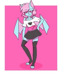  bat blue_body clothed clothing crazy_guy_(artist) digital_drawing_(artwork) digital_media_(artwork) female hair heart_symbol looking_at_viewer male_(lore) mammal pink_eyes pink_hair pose solo terry_bat 