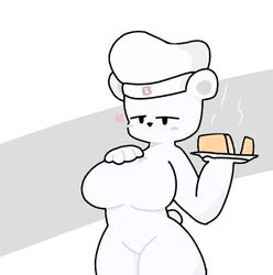  1girls 2d 2d_(artwork) 2d_artwork 4_fingers anthro anthro_only background bear bear_ears bear_girl bear_nose bear_tail big_breasts bimbo_(bakery) bimbo_bear black_eyes black_nose blush blushed bread breasts chef_hat cute digital_media_(artwork) flush flushed four_fingers fur furry furry_female furry_only grey_background grupo_bimbo half-closed_eyes hand_on_breast hat_only heart large_breasts low_res lowres magthender mascots mouthless narrowed_eyes no_mouth plate polar_bear simple_background snout solo solo_female striped_background tail thick_thighs thighs white_background working 