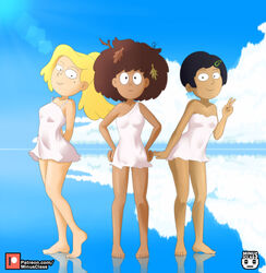  3girls amphibia anne_boonchuy blue_sky clouds lens_flare marcy_wu minus_class sasha_waybright tagme white_dress 