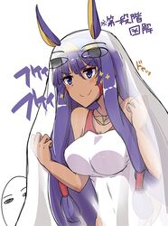  &gt;:) bed_sheet blue_eyes blush breasts closed_mouth commentary_request competition_swimsuit dark-skinned_female dark_skin doyagao egyptian fate/grand_order fate_(series) female hair_tubes hairband hands_up large_breasts long_hair medjed_(fate) nitocris_(fate) nitocris_(swimsuit_assassin)_(fate) nitocris_(swimsuit_assassin)_(second_ascension)_(fate) one-piece_swimsuit photobomb purple_hair sidelocks simple_background smile smug solo sparkle swimsuit v-shaped_eyebrows very_long_hair white_background white_one-piece_swimsuit yuuma_(noel) 