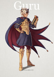  1boy armor boey_(fire_emblem) book boots cape commentary_request crown english_text fire_emblem fire_emblem_echoes:_shadows_of_valentia gzei high_heels holding holding_book male_focus photoshop_(medium) smile solo spiked_hair white_hair 