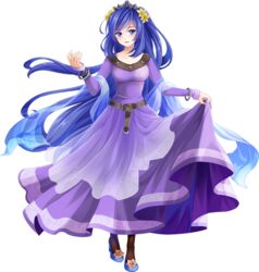  blue_eyes blue_hair caernarfon_(oshiro_project) dress female flower full_body hair_flower hair_ornament kanna_(chaos966) long_hair official_art oshiro_project:re pantyhose purple_dress simple_background skirt_hold solo transparent_background very_long_hair 