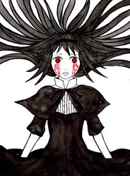  akemi_homura akemi_homura_(black_dress) bad_id bad_pixiv_id black_hair dress female funeral_dress hairband hakkyou_seinen_dogura_magura long_hair looking_at_viewer magical_girl mahou_shoujo_madoka_magica mahou_shoujo_madoka_magica:_hangyaku_no_monogatari red_eyes simple_background solo white_background 