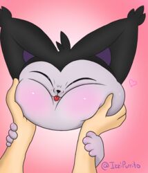  anthro black_body black_fur blep blush closed_eyes daww duo ear_tuft felid feline female fur hand_holding hi_res holding_face humanoid izzi_(izzipurrito) izzipurrito mammal paws scrunchy_face simple_background tagme tongue tongue_out tuft white_body 